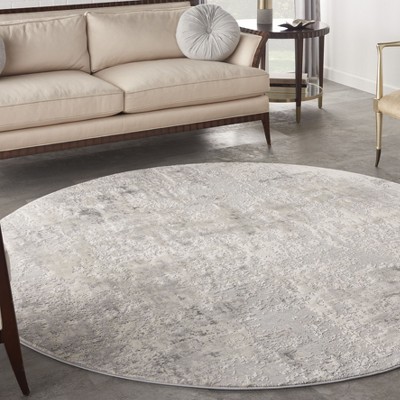 Rustic Grey and Beige Round Synthetic Abstract Rug 5'3"