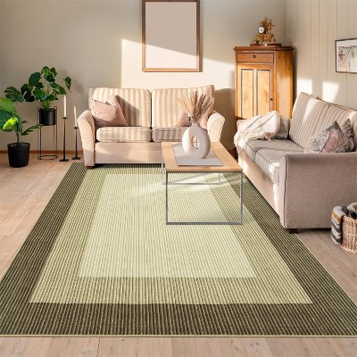 Machine Washable Runner Rug Modern Border Low Pile Non-Shedding Soft Gradient Faux Wool Print Entryway Bathroom