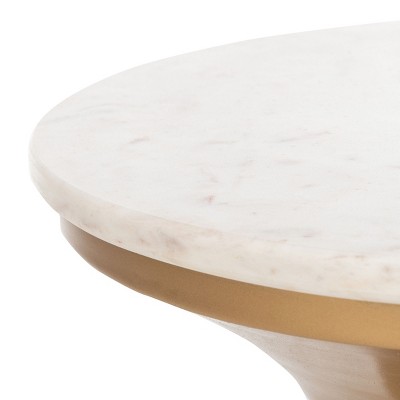 Transitional 16" Round White Marble & Brass Pedestal End Table