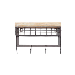 9"x13" Metal 1 Shelf and 4 Hanger Wall Hook Brown - Olivia & May: Rustic Farmhouse Iron Storage - 1 of 4