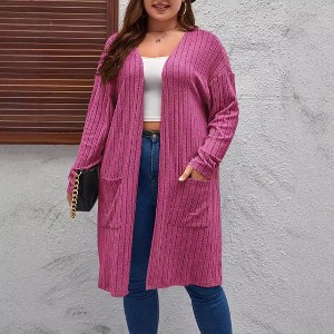 Clearlove Women's Plus Size Longline Cardigan Sweater Open Front Knit Cover-Up with Pockets Ribbed Cuffs Loose Fit Casual Wrap - 1 of 4
