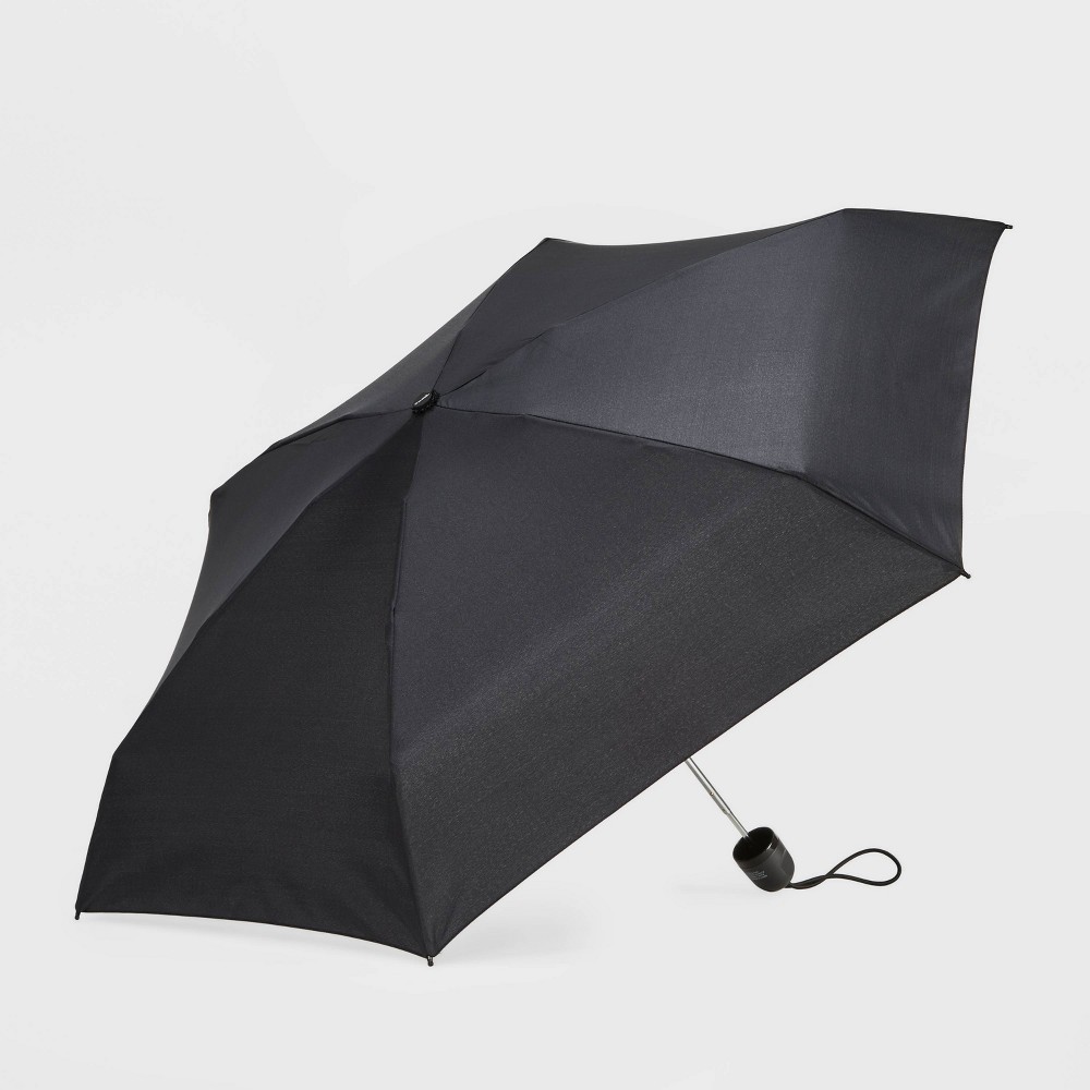 ShedRain Mini Manual Compact Umbrella - Black: Telescoping Shaft, Solid Polyester Shell, 38" Span, Plastic Handle
