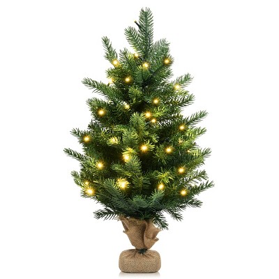 Tangkula 24"Mini  Tabletop Christmas Tree Pre-Lit Artificial Spruce Decor w/ 35 LED Lights and Timer