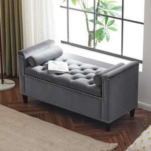 CAVINAS Velvet Storage Ottoman Bench with Armrests and Nailhead Trim,Upholstered Storage Ottoman,Storage Bench for Living Room,Bedroom - 1 of 4