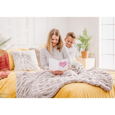 Luxurious Taupe Faux Fur Reversible Throw Blanket, 50" x 65"