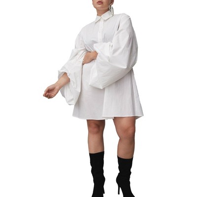 ELOQUII Women's Plus Size Shirred Sleeve Shirt Dress