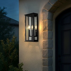 ALOADECOR Modern Rectangular Outdoor Wall Sconce with Dusk-to-Dawn Sensor in Matte Black Exterior Light Fixture with Clear Shade for Porch Entryway - 1 of 4