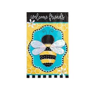 Evergreen Buzzing Bee Welcome Applique House Flag 28 x 44 Inches Outdoor Decor for Homes and Gardens - 1 of 4