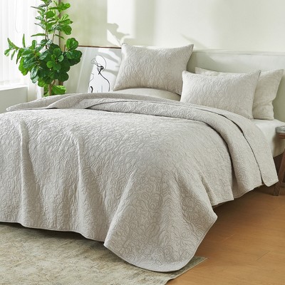 Patina Vie 100% Cotton Stitched 3 Piece Quilt and Sham Set
