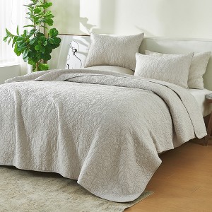 Patina Vie 100% Cotton Stitched 3 Piece Quilt and Sham Set - 1 of 4