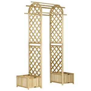 Outsunny 17.25" Wooden Wedding Arch, Garden Arch Arbor for Climbing Plants & Trellis Design for Vines, Ceremony, Party, Backdrop, Natural - 1 of 4