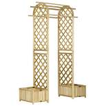 Outsunny Garden Arch, 2 Wood Trellis Sides, 2 Planter Boxes for Climbing Plants or Flower Pots, Arbor Archway for Wedding, Garden, Decoration, Natural