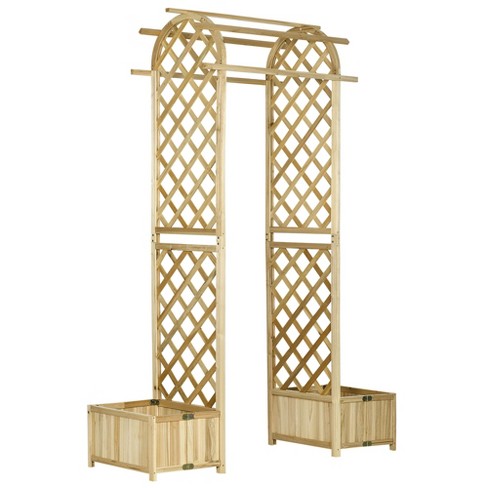 Outsunny Garden Arch, 2 Wood Trellis Sides, 2 Planter Boxes for Climbing Plants or Flower Pots, Arbor Archway for Wedding, Garden, Decoration, Natural - image 1 of 4
