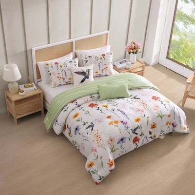 Ivory Queen Cotton Reversible Floral Comforter Set