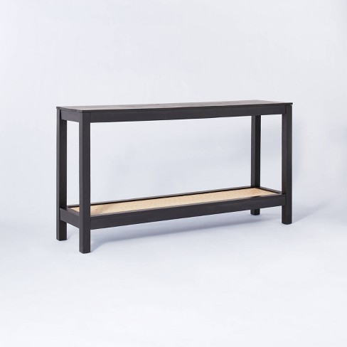 Console table with woven store rattan shelf black