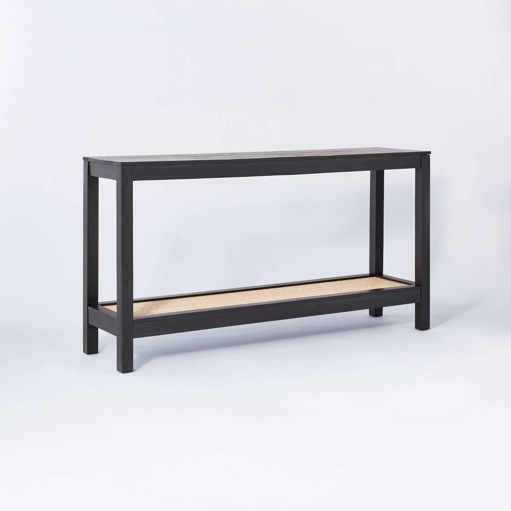 Photos - Coffee Table Console Table with Woven Rattan Shelf Black - Threshold™ designed with Stu