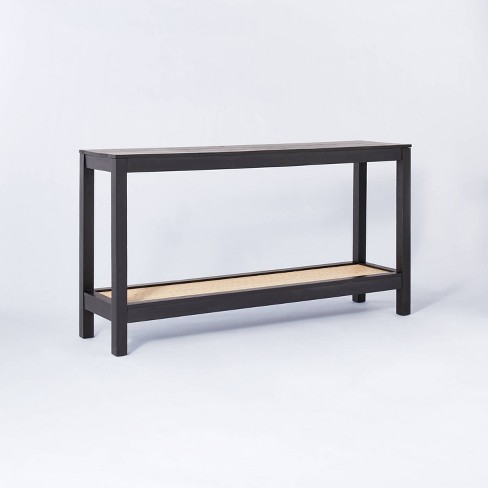 Console Table With Woven Rattan Shelf, Black Console Table With Baskets