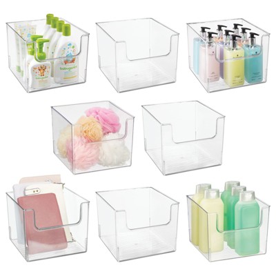 Image of mDesign Linus Modern Clear Plastic Bathroom Storage Open Front Organizer Bin - 10 x 10 x 8, 4 Pack