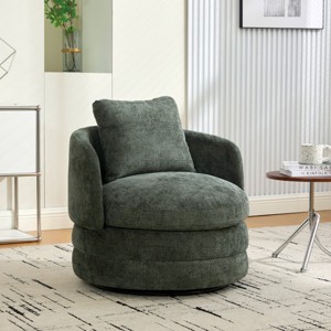 30" Chenille Swivel Barrel Accent Chair with Pillow, 360° Modern Lounge Armchair for Living Room Bedroom-3irtyhousy - 1 of 4