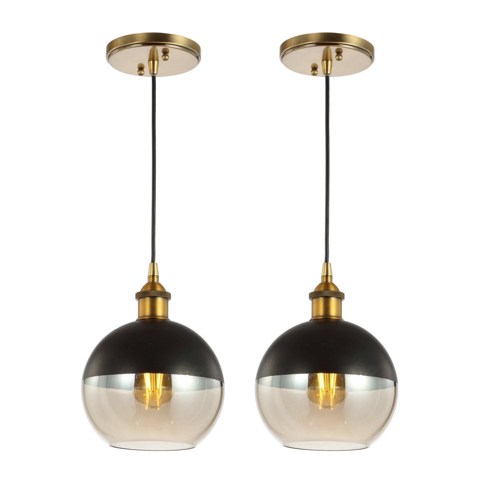 JONATHAN Y Nixon (Set of 2) 7.5" 1-Light Modern Metal/Glass Adjustable Drop Globe LED Pendants: UL Listed, 72" Cord, E26 Base