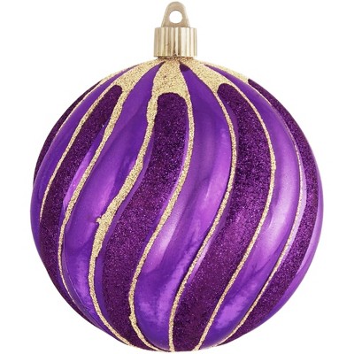 Christmas by Krebs 4ct Vivacious Purple Shatterproof Swirled Glitter Christmas Ball Ornaments 4.75" (120mm)