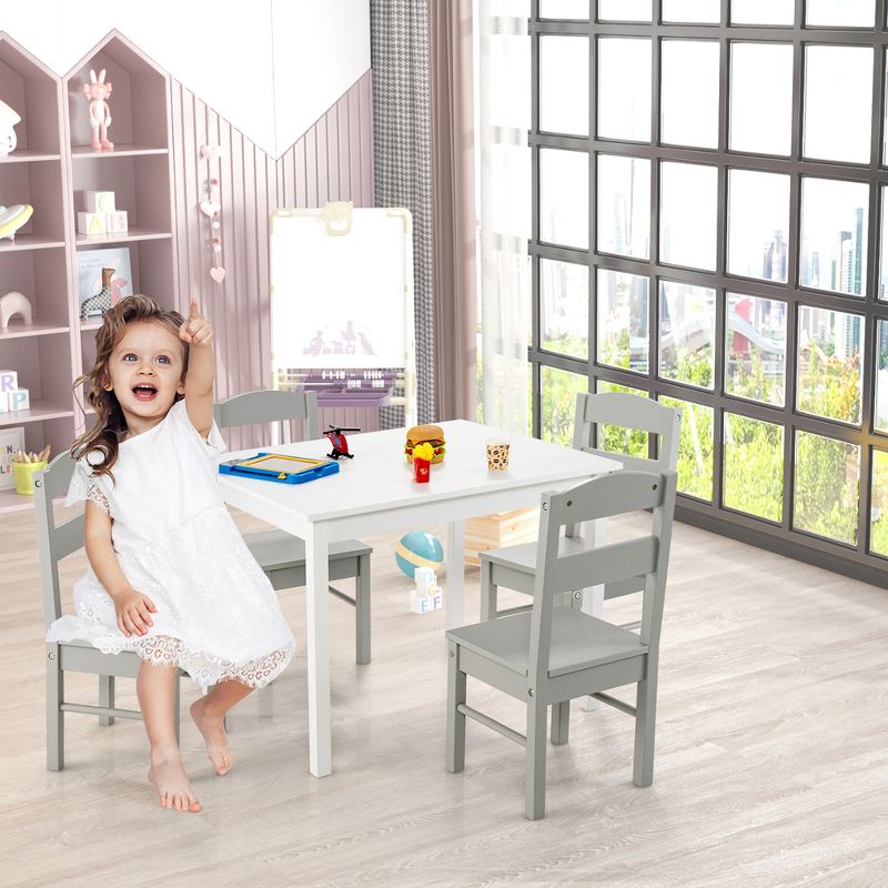Costway Kids 5 Piece Table & Chair Set Wooden Children Activity Playroom Furniture Gift, 3 of 11