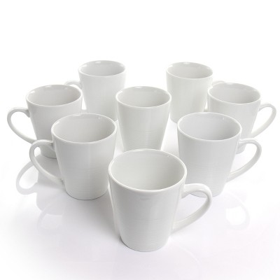 White Geometric Ceramic 12 oz Beverage Mug Set, 8 Pieces