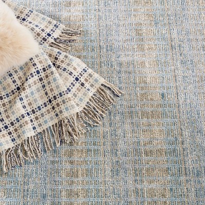 Handmade Pale Blue & Cream Farmhouse Grid 8' x 10' Area Rug