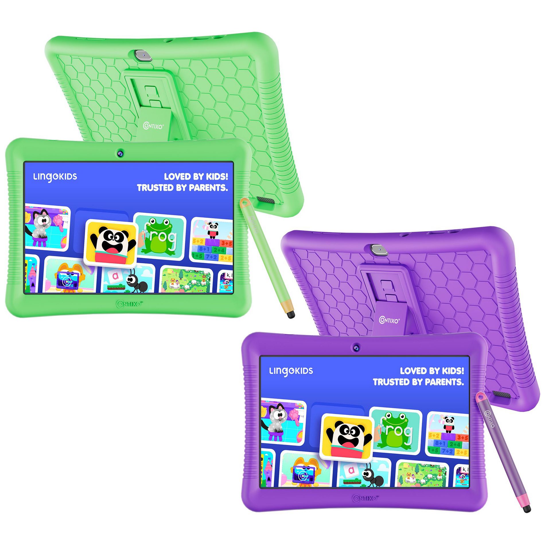Buy 2: Contixo K102 10" Inch Kids Tablet Bundle Value Pack, Kids Tablets Parental Control, 32GB, Wi-Fi, w/ Teacher Approved Apps -Purple & Green