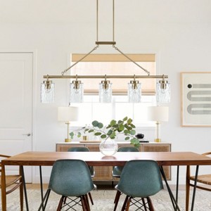 BAOURE 45in Gold 5-light Linear Chandelier with Textured Glass Shades Adjustable Hanging Pendant Light for Dining Room, Kitchen Island - 1 of 4