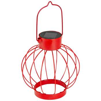 Northlight 6.5" Red Outdoor Hanging LED Solar Lantern with Handle