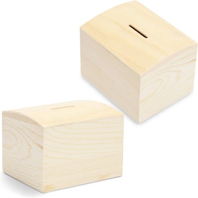 Unfinished Wooden Piggy Bank Boxes with Bottom Cap, 2 Pack Wood Coin Boxes for Coins, Changes and DIY Projects