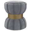1pc Round Upholstered Ottoman Pouf Grey Velvety Soft Upholstery Vertical Ribbing Hourglass Silhouette Wide Metal Band Footrest Seat Makeshift Table - 2 of 4