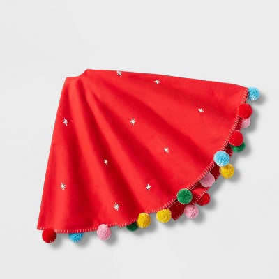 48in Faux Wool Snowflakes Tree Skirt with Pompoms Red  - Wondershop™