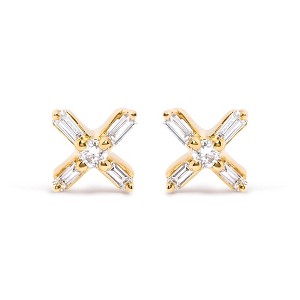 Haus of Brilliance 10K Yellow Gold 1/10 Cttw Round and Baguette Diamond Criss Cross X Stud Earring - 1 of 4
