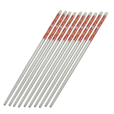 Unique Bargains Tapered Dishware Chopsticks Silver Tone 10 Pcs