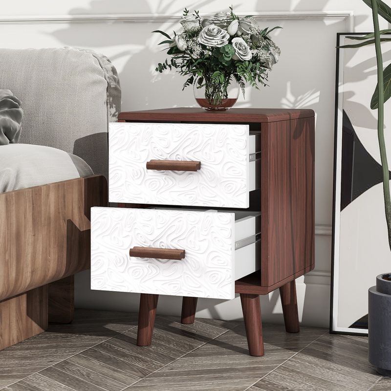 Square End Table Adorned with Embossed Patterns for Living Room, Brown+White - ModernLuxe, 1 of 10