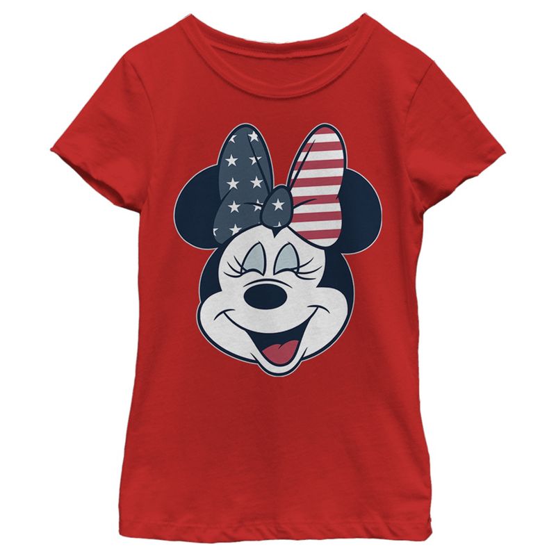 Girl's Disney Minnie Mouse American Bow T-Shirt, 1 of 6