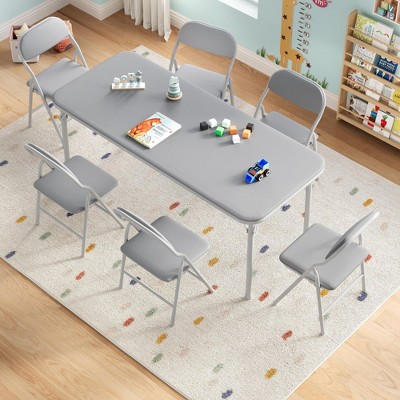 7 Piece Boys Girls Folding Table and Chairs Set, Activity Table and Chairs Set