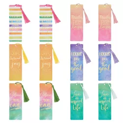 Paper Junkie 12 Pack Watercolor Bookmark Set Motivational Quotes and Tassel, 6 Designs, 2.5 x 7 Inches