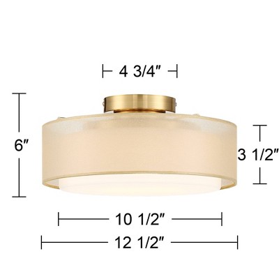 Elegant Gold Plated 16'' Drum Ceiling Light with Sheer Fabric & Opal Glass