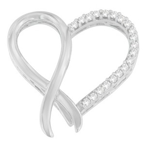 Haus of Brilliance Silver 1/4 cttw Round Cut Diamond Ribbon and Heart Accent Pendant Necklace - 1 of 4