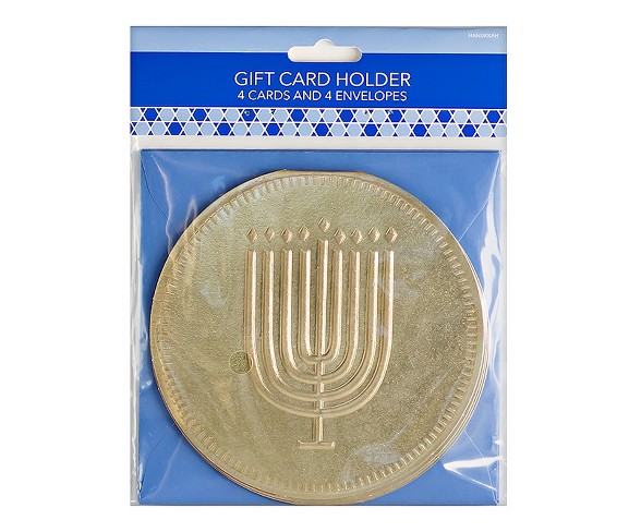 4ct Hanukkah Gold Coin with Menorah Premium Giftcard Holder