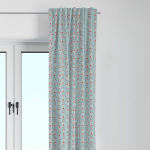 Bacati - Sophia Coral Aqua Floret Cotton Printed Single Window Curtain Panel - 1 of 4