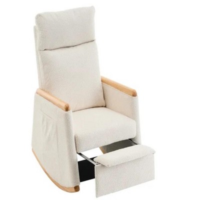 26.8"Accent Rocking Chair with Footrest High Back Rubber Wood Rocking Legs