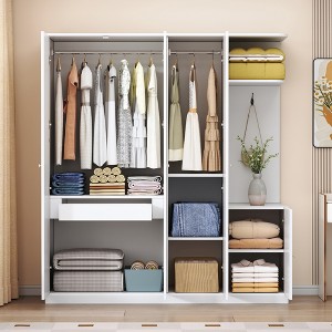 Gulches 4-Door Wardrobe with Shelves, Drawers, and Full-Length Mirror, White - 1 of 4