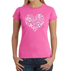 LA Pop Art Women's Word Art T-Shirt - Heart Notes - 1 of 4