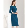 INSPIRE CHIC Women's Elegant Boat Neck 3/4 Sleeves Work Midi Split Sheath Dress - 3 of 4