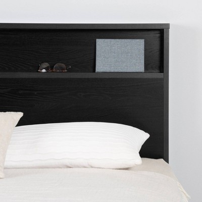 Black Oak Full Headboard with Storage Shelf