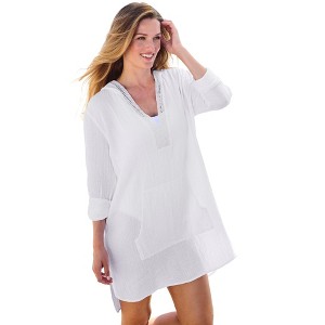 Swim 365 Women's Plus Size Embroidered Cotton Gauze Cover-Up - 1 of 4
